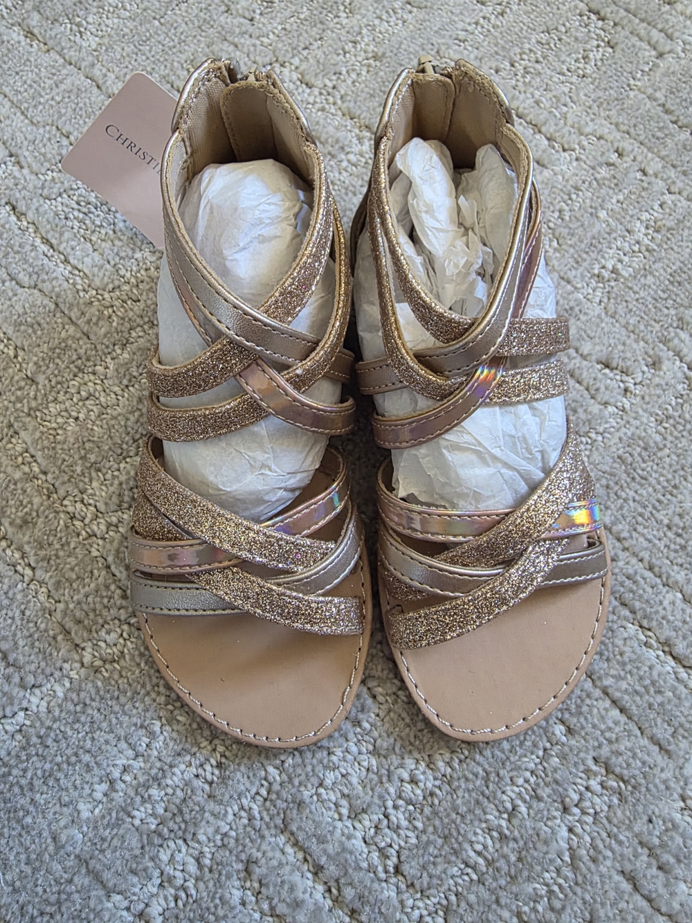 Girls' Rose Gold Glitter Strappy Sandals - Sparkle Comfort
